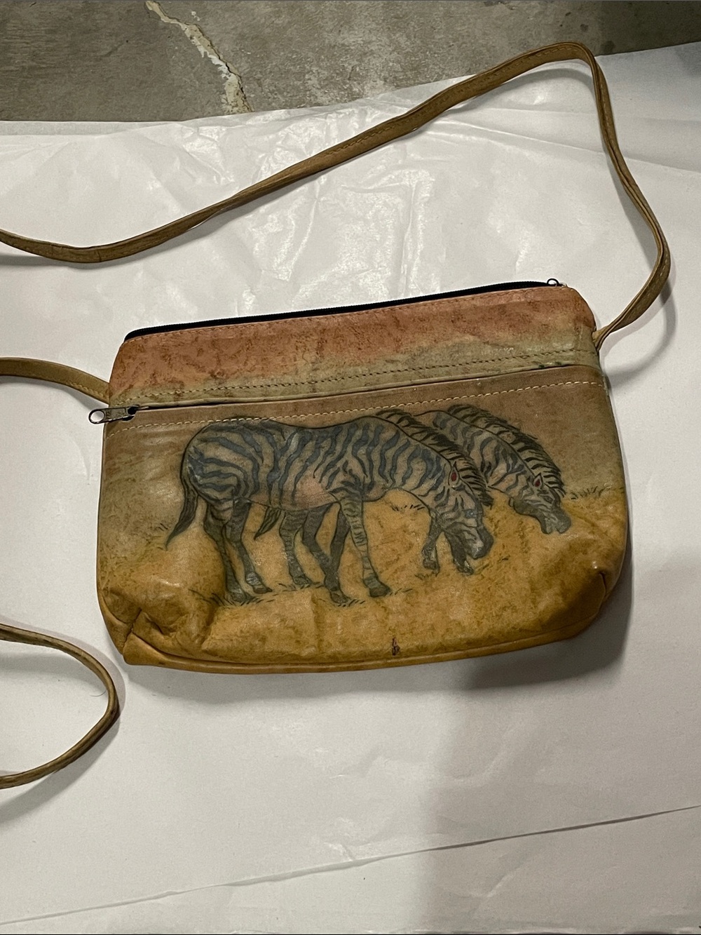 Hand-Painted Zebra Crossbody Bag in Tan and Cream